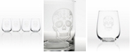 Rolf Glass Sugar Skull Stemless 17Oz - Set Of 4 Glasses